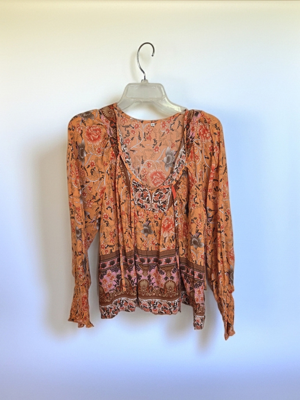 Boho Floral Peasant Blouse - Lantern Sleeves Flowy Hippie Vibe Women's S,M,L,XL - Picture 3 of 9